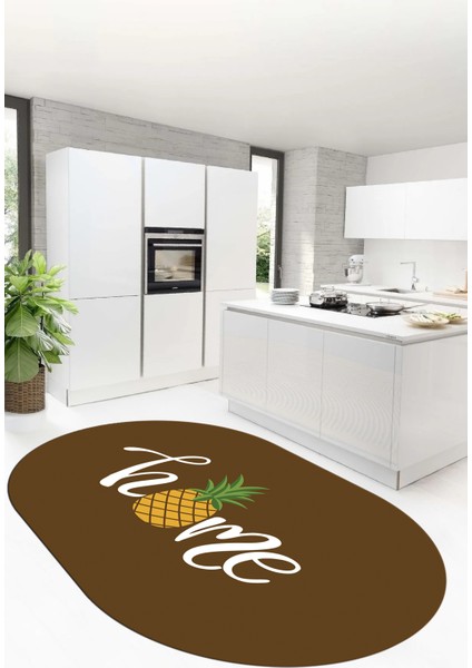 Home Yazılı Ananas Desenli Yıkanabilir Kaymaz Oval Mutfak Halısı, O-Mutfak-31-Kahve, fiyatları
