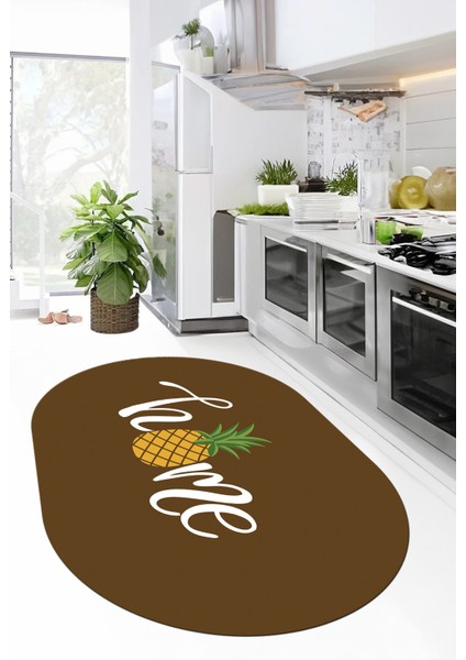 Home Yazılı Ananas Desenli Yıkanabilir Kaymaz Oval Mutfak Halısı, O-Mutfak-31-Kahve, fırsatları
