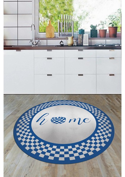 Dijital Baskılı Kaymaz Yıkanabilir Home Yazılı Yuvarlak Mutfak Halısı, Y-Mutfak-12-Mavi,