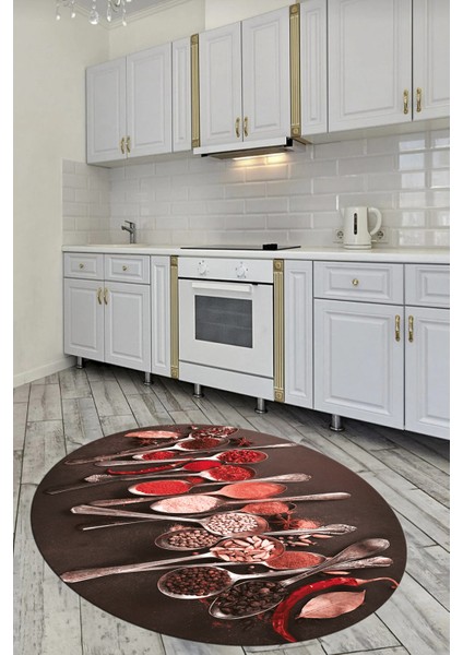 Baharat Temalı Kaymaz Taban Yıkanabilir Modern Yuvarlak Mutfak Halısı, Y-Mutfak-33-Kırmızı, modelleri