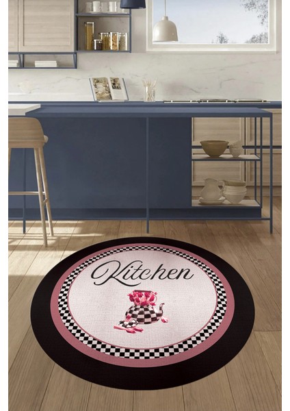 Dijital Kaymaz Taban Yıkanabilir Kitchen Yazılı Yuvarlak Mutfak Halısı, Y-Mutfak-48-Pembe, fırsatları