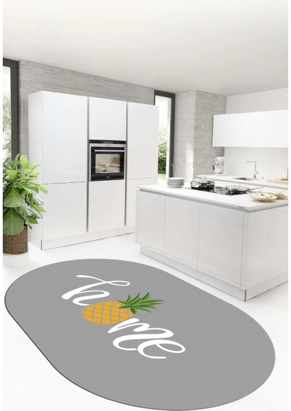 Home Yazılı Ananas Desenli Yıkanabilir Kaymaz Oval Mutfak Halısı, O-Mutfak-31-Gri, fiyatları