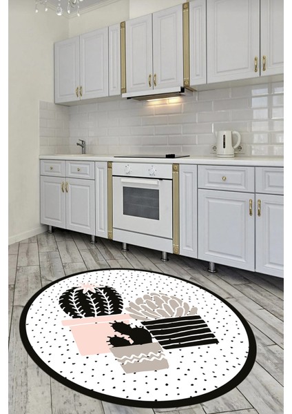 Dijital Baskılı Kaymaz Taban Yıkanabilir Kaktüs Desenli Yuvarlak Mutfak Halısı, Y-Mutfak-38-Beyaz, fiyatları