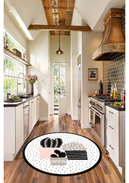 Dijital Baskılı Kaymaz Taban Yıkanabilir Kaktüs Desenli Yuvarlak Mutfak Halısı, Y-Mutfak-38-Beyaz, modelleri