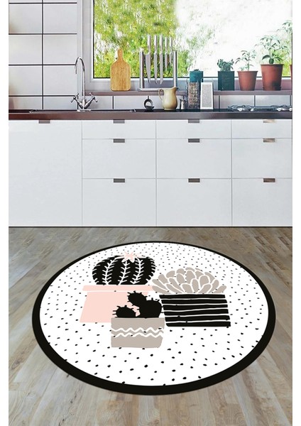 Dijital Baskılı Kaymaz Taban Yıkanabilir Kaktüs Desenli Yuvarlak Mutfak Halısı, Y-Mutfak-38-Beyaz, fırsatları