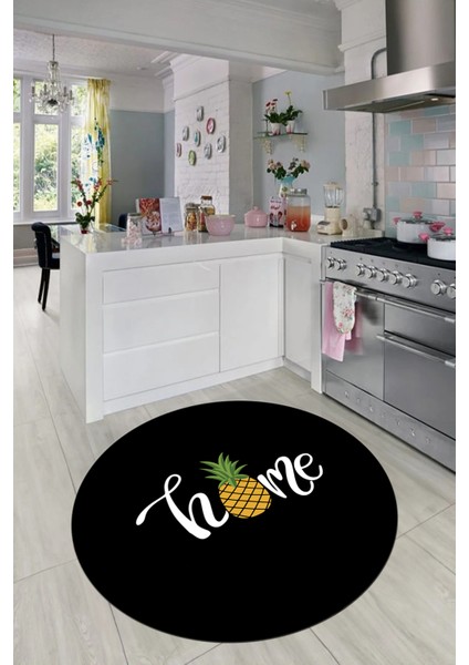 Home Yazılı Ananas Desenli Yıkanabilir Kaymaz Yuvarlak Mutfak Halısı, Y-Mutfak-31-Siyah,