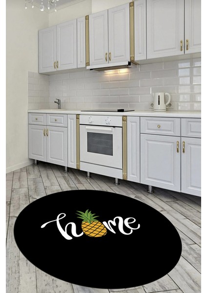 Home Yazılı Ananas Desenli Yıkanabilir Kaymaz Yuvarlak Mutfak Halısı, Y-Mutfak-31-Siyah,