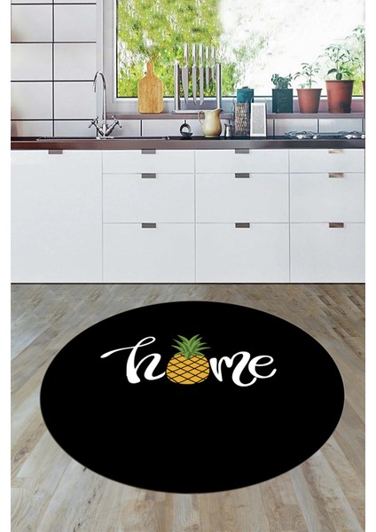 Home Yazılı Ananas Desenli Yıkanabilir Kaymaz Yuvarlak Mutfak Halısı, Y-Mutfak-31-Siyah,