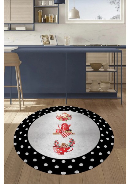 Dijital Yıkanabilir Kaymaz Fincan Çiçek Desenli Yuvarlak Mutfak Halısı, Y-Mutfak-01-Renkli, modelleri