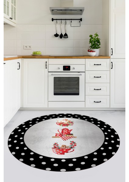 Dijital Yıkanabilir Kaymaz Fincan Çiçek Desenli Yuvarlak Mutfak Halısı, Y-Mutfak-01-Renkli, indirimleri