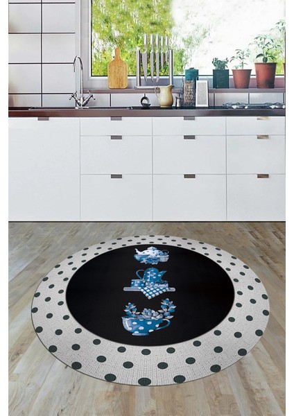 Dijital Yıkanabilir Kaymaz Fincan Çiçek Desenli Yuvarlak Mutfak Halısı, Y-Mutfak-01-Mavi, fiyatları
