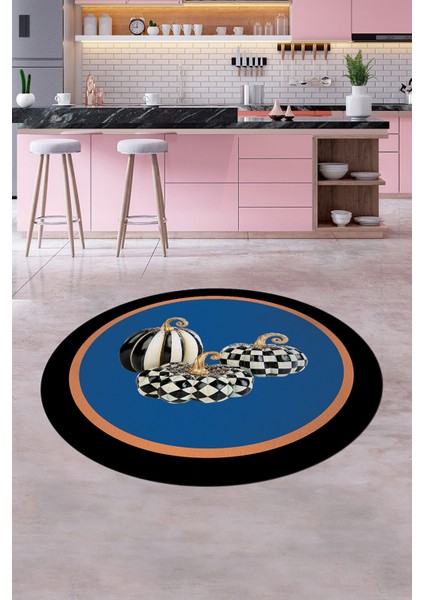 Dijital Baskılı Kaymaz Yıkanabilir Bal Kabağı Desenli Yuvarlak Mutfak Halısı, Y-Mutfak-13-Mavi, fiyatları
