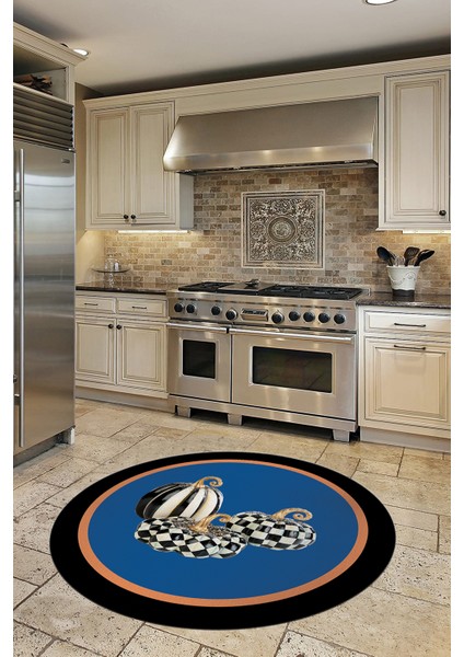 Dijital Baskılı Kaymaz Yıkanabilir Bal Kabağı Desenli Yuvarlak Mutfak Halısı, Y-Mutfak-13-Mavi, fırsatları