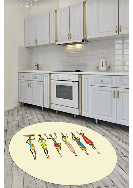 Etnik Motifli Modern Kaymaz Taban Yıkanabilir Yuvarlak Mutfak Halısı, Y-Mutfak-40-Renkli,