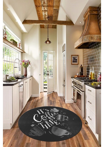 Coffee Yazılı Renkli Fincan Desenli Yıkanabilir Kaymaz Yuvarlak Mutfak Halısı, Y-Mutfak-44-Gri, fiyatları