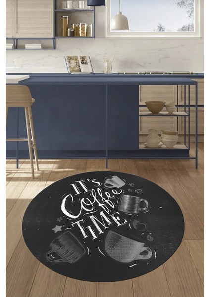 Coffee Yazılı Renkli Fincan Desenli Yıkanabilir Kaymaz Yuvarlak Mutfak Halısı, Y-Mutfak-44-Gri, fırsatları
