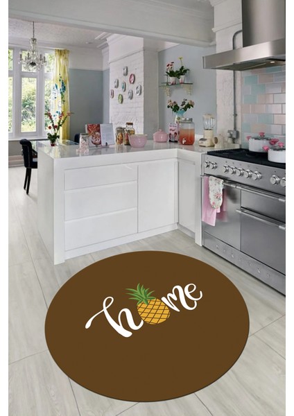 Home Yazılı Ananas Desenli Yıkanabilir Kaymaz Yuvarlak Mutfak Halısı, Y-Mutfak-31-Kahve,