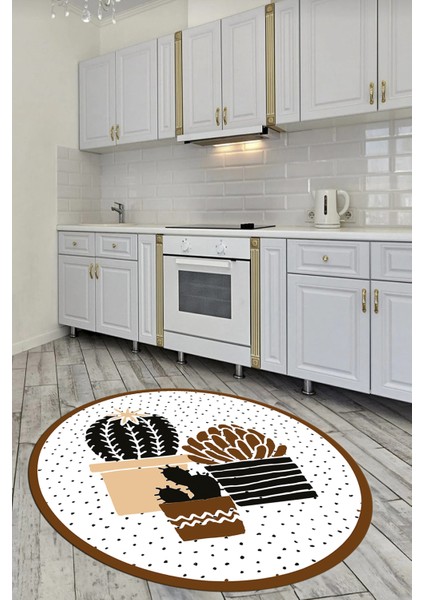 Dijital Baskılı Kaymaz Taban Yıkanabilir Kaktüs Desenli Yuvarlak Mutfak Halısı, Y-Mutfak-38-Kahve, fiyatları