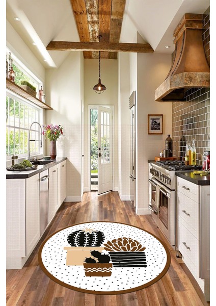 Dijital Baskılı Kaymaz Taban Yıkanabilir Kaktüs Desenli Yuvarlak Mutfak Halısı, Y-Mutfak-38-Kahve, modelleri