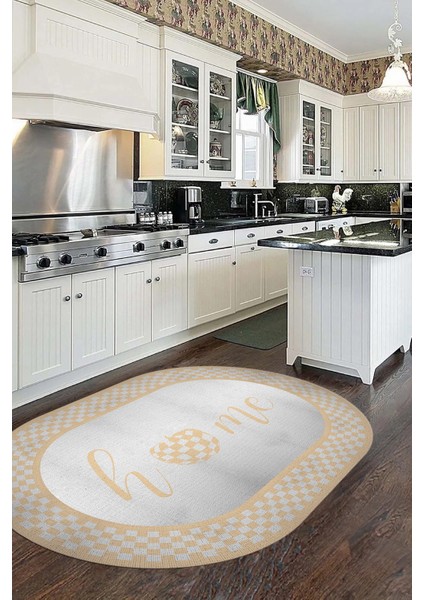 Dijital Baskılı Kaymaz Yıkanabilir Home Yazılı Oval Mutfak Halısı, O-Mutfak-12-Krem, modelleri