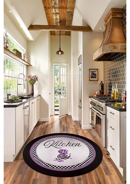Dijital Kaymaz Taban Yıkanabilir Kitchen Yazılı Yuvarlak Mutfak Halısı, Y-Mutfak-48-Mor, fiyatları