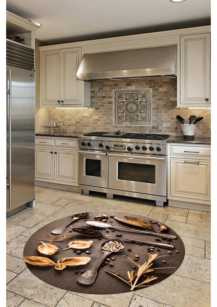 3D Dijital Baskılı Kaymaz Taban Baharat Temalı Yuvarlak Mutfak Halısı, Y-Mutfak-27-Kahve, fiyatları