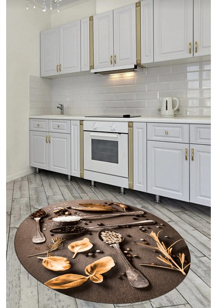 3D Dijital Baskılı Kaymaz Taban Baharat Temalı Yuvarlak Mutfak Halısı, Y-Mutfak-27-Kahve, fırsatları
