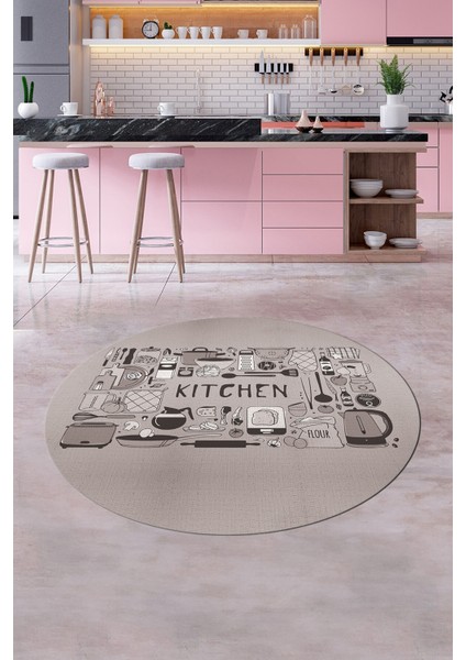 Dijital Baskılı Kaymaz Taban Yıkanabilir Modern Yuvarlak Mutfak Halısı, Y-Mutfak-17-Vizon, fiyatları