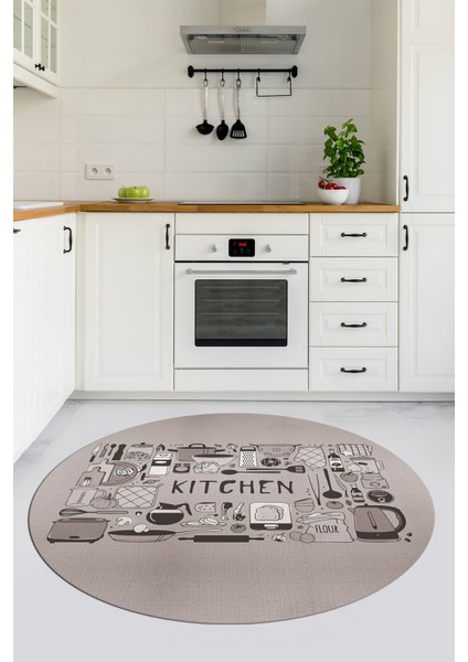 Dijital Baskılı Kaymaz Taban Yıkanabilir Modern Yuvarlak Mutfak Halısı, Y-Mutfak-17-Vizon, modelleri