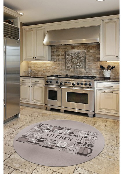 Dijital Baskılı Kaymaz Taban Yıkanabilir Modern Yuvarlak Mutfak Halısı, Y-Mutfak-17-Vizon, fırsatları