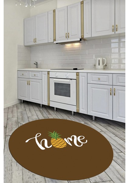 Home Yazılı Ananas Desenli Yıkanabilir Kaymaz Yuvarlak Mutfak Halısı, Y-Mutfak-31-Kahve,