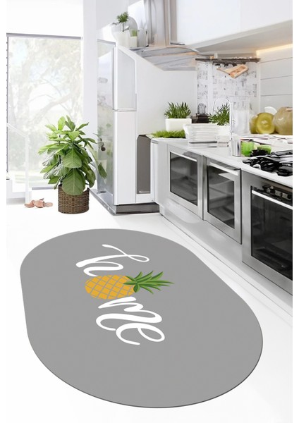 Home Yazılı Ananas Desenli Yıkanabilir Kaymaz Oval Mutfak Halısı, O-Mutfak-31-Gri, fırsatları