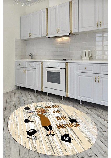 Dijital Baskılı Kaymaz Taban Yıkanabilir Renkli Desenli Yuvarlak Mutfak Halısı, Y-Mutfak-39-Kahve, fiyatları