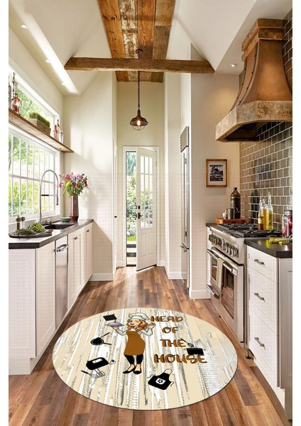 Dijital Baskılı Kaymaz Taban Yıkanabilir Renkli Desenli Yuvarlak Mutfak Halısı, Y-Mutfak-39-Kahve, modelleri