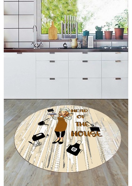 Dijital Baskılı Kaymaz Taban Yıkanabilir Renkli Desenli Yuvarlak Mutfak Halısı, Y-Mutfak-39-Kahve, fırsatları