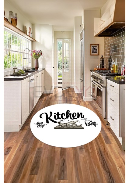 Kitchen Yazılı Modern Kaymaz Taban Yıkanabilir Yuvarlak Mutfak Halısı, Y-Mutfak-41-Beyaz, modelleri