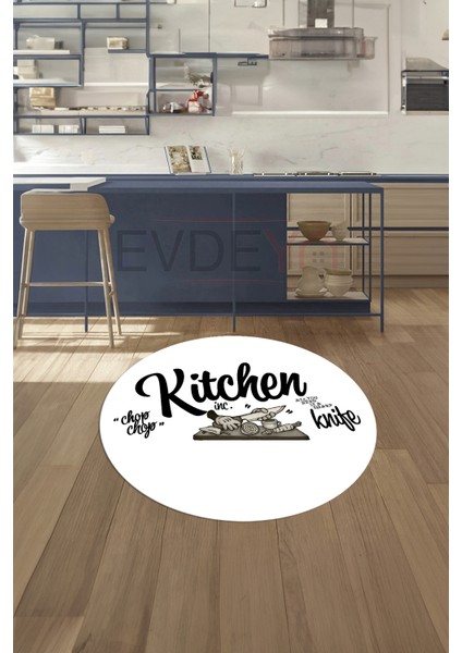 Kitchen Yazılı Modern Kaymaz Taban Yıkanabilir Yuvarlak Mutfak Halısı, Y-Mutfak-41-Beyaz, indirimleri