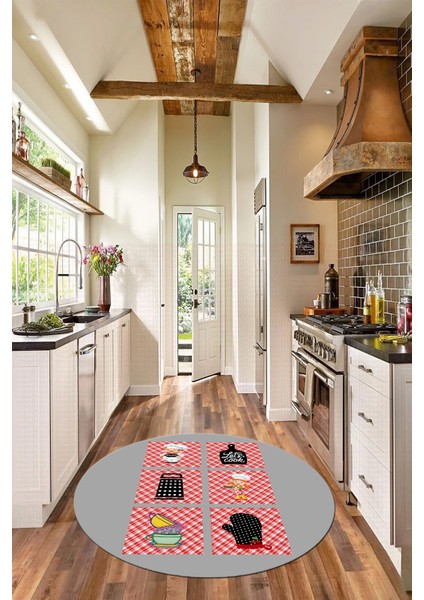 Dijital Kaymaz Taban Yıkanabilir Renkli Modern Şık Yuvarlak Mutfak Halısı, Y-Mutfak-43-Gri, fiyatları