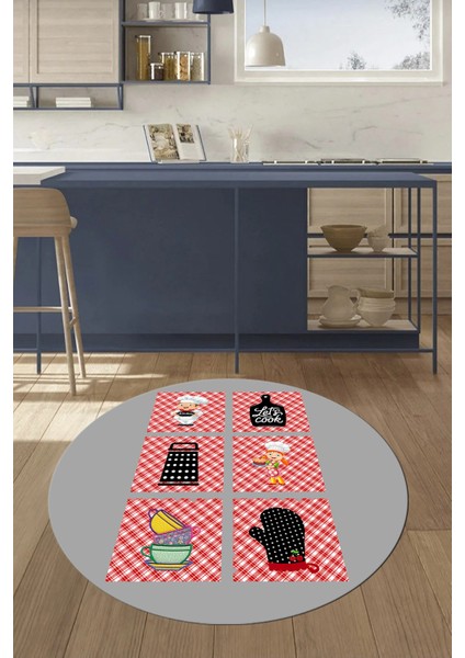 Dijital Kaymaz Taban Yıkanabilir Renkli Modern Şık Yuvarlak Mutfak Halısı, Y-Mutfak-43-Gri, fırsatları