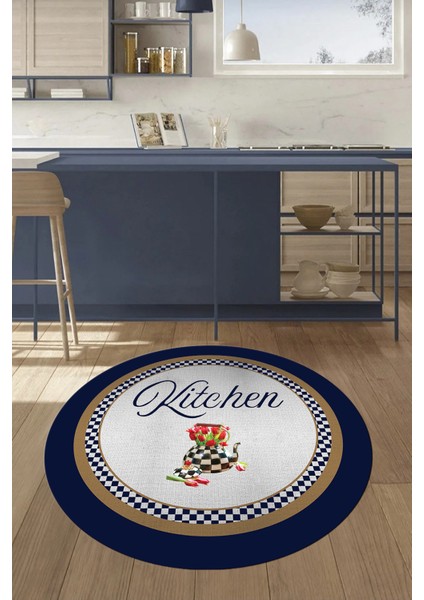 Dijital Kaymaz Taban Yıkanabilir Kitchen Yazılı Yuvarlak Mutfak Halısı, Y-Mutfak-48-Lacivert, fırsatları