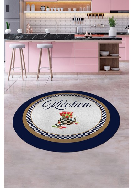 Dijital Kaymaz Taban Yıkanabilir Kitchen Yazılı Yuvarlak Mutfak Halısı, Y-Mutfak-48-Lacivert, indirimleri