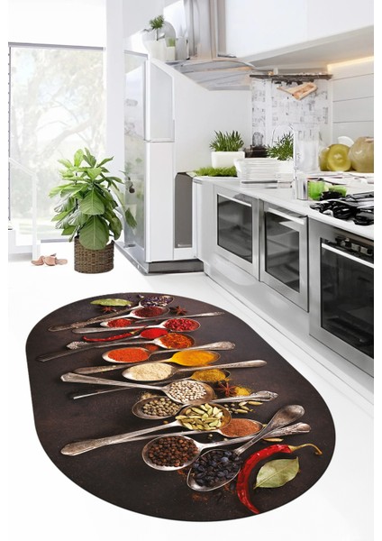 Baharat Temalı Kaymaz Taban Yıkanabilir Modern Oval Mutfak Halısı, O-Mutfak-33-Renkli, fırsatları