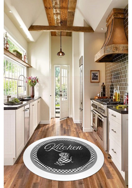 Dijital Kaymaz Taban Yıkanabilir Kitchen Yazılı Yuvarlak Mutfak Halısı, Y-Mutfak-48-Antrasit, fiyatları