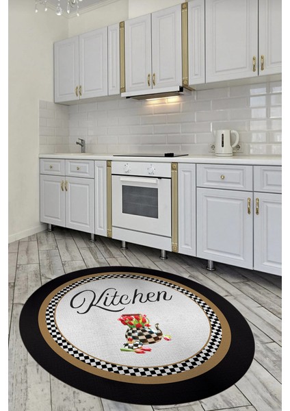 Dijital Kaymaz Taban Yıkanabilir Kitchen Yazılı Yuvarlak Mutfak Halısı, Y-Mutfak-48-Renkli,