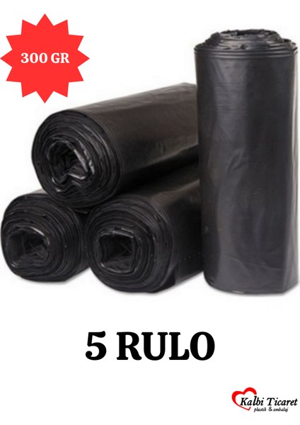 Kalbi Ticaret Kalın Çöp Torbası 300 gr x 5 Rulo Siyah Çöp Poşeti 80X110 cm Jumbo Endüstriyel Çöp Torbası