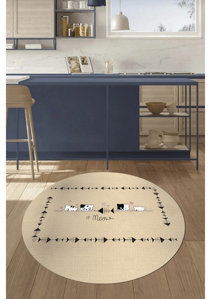 Sevimli Hayvanlar Desenli Kaymaz Taban Yıkanabilir Yuvarlak Mutfak Halısı, Y-Mutfak-10-Krem, fiyatları