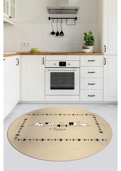 Sevimli Hayvanlar Desenli Kaymaz Taban Yıkanabilir Yuvarlak Mutfak Halısı, Y-Mutfak-10-Krem, fırsatları