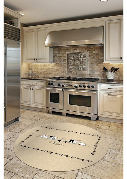 Sevimli Hayvanlar Desenli Kaymaz Taban Yıkanabilir Yuvarlak Mutfak Halısı, Y-Mutfak-10-Krem, indirimleri