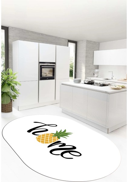 Home Yazılı Ananas Desenli Yıkanabilir Kaymaz Oval Mutfak Halısı, O-Mutfak-31-Beyaz, fiyatları