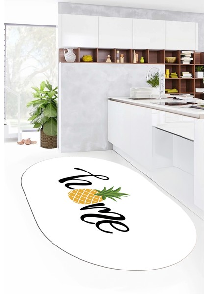 Home Yazılı Ananas Desenli Yıkanabilir Kaymaz Oval Mutfak Halısı, O-Mutfak-31-Beyaz, modelleri
